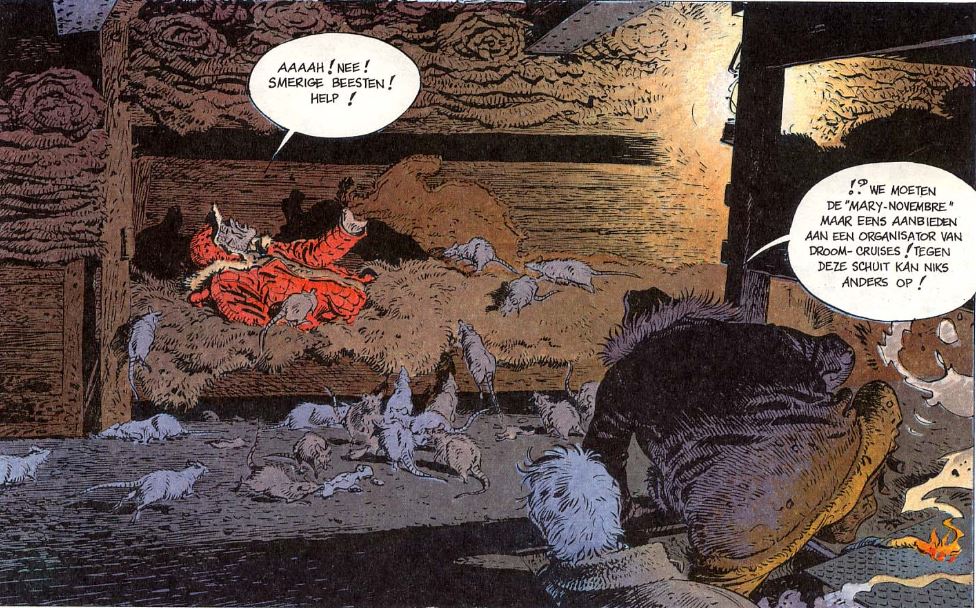 A wounded man is attacked by rats as a form of torture, as Barney and Prince try and rescue him